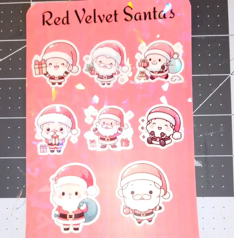 Red Velvet Santa's Sticker Set With Pink Water Bottle 25 Oz - Picture 5 of 5